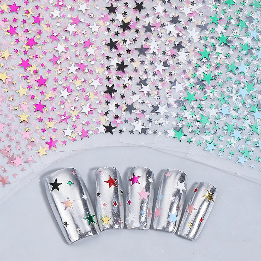 1pcs 3D Shiny Laser Red Pentagram Star Nail Sticker Glitters Mini Star Nail Decals Pink Green Black White Stars Nail Decor Y2K#R