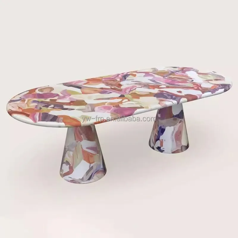✿q Graffiti Creative Round Coffee Table Light Luxury Fiberglass Table Hotel Model Room Living Room Corner Table Decorations