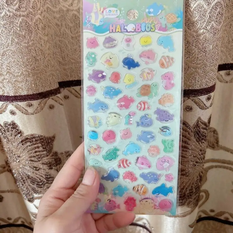 

Kawaii Marine Animal Crystal Stickers Creative Cartoon Clown Fish Whale Devil Fish Primary Students Reward Stickers Friend Gifts
