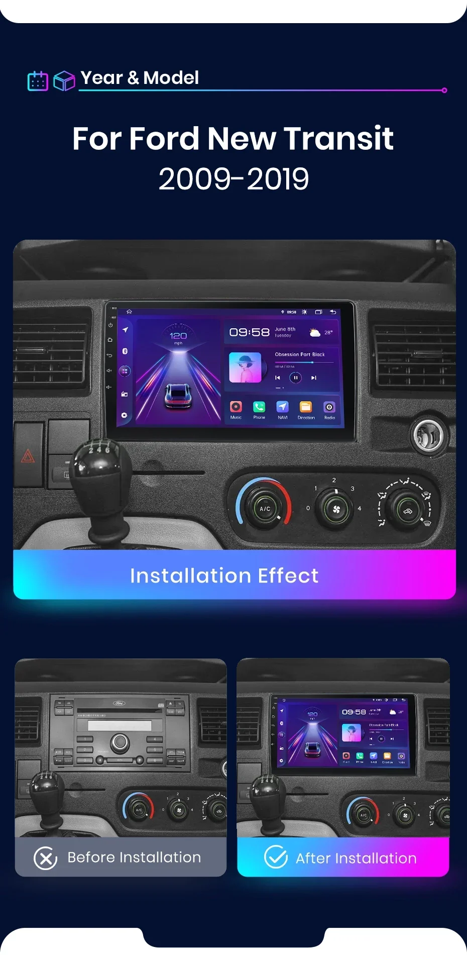 Junsun drahtlose carplay android auto radio für ford new transit 2019-auto intelligente systeme rds bt dsp 2 din autoradio – Detail 3