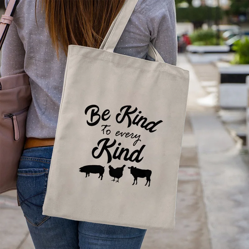 

Vegan Graphic Cartoon Printed Canvas Shoulder Bag Female Harajuku Funny Large-capacity Eco Environmental Shopper Bag