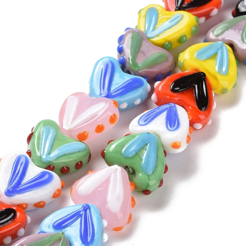 PandaHall 1 Strang handgefertigte Lampwork-Herzperlen, 14-17x16,5-17x6,5-7mm, 38cm Länge für DIY Halsketten- und Armbandherstellung – Detail 9