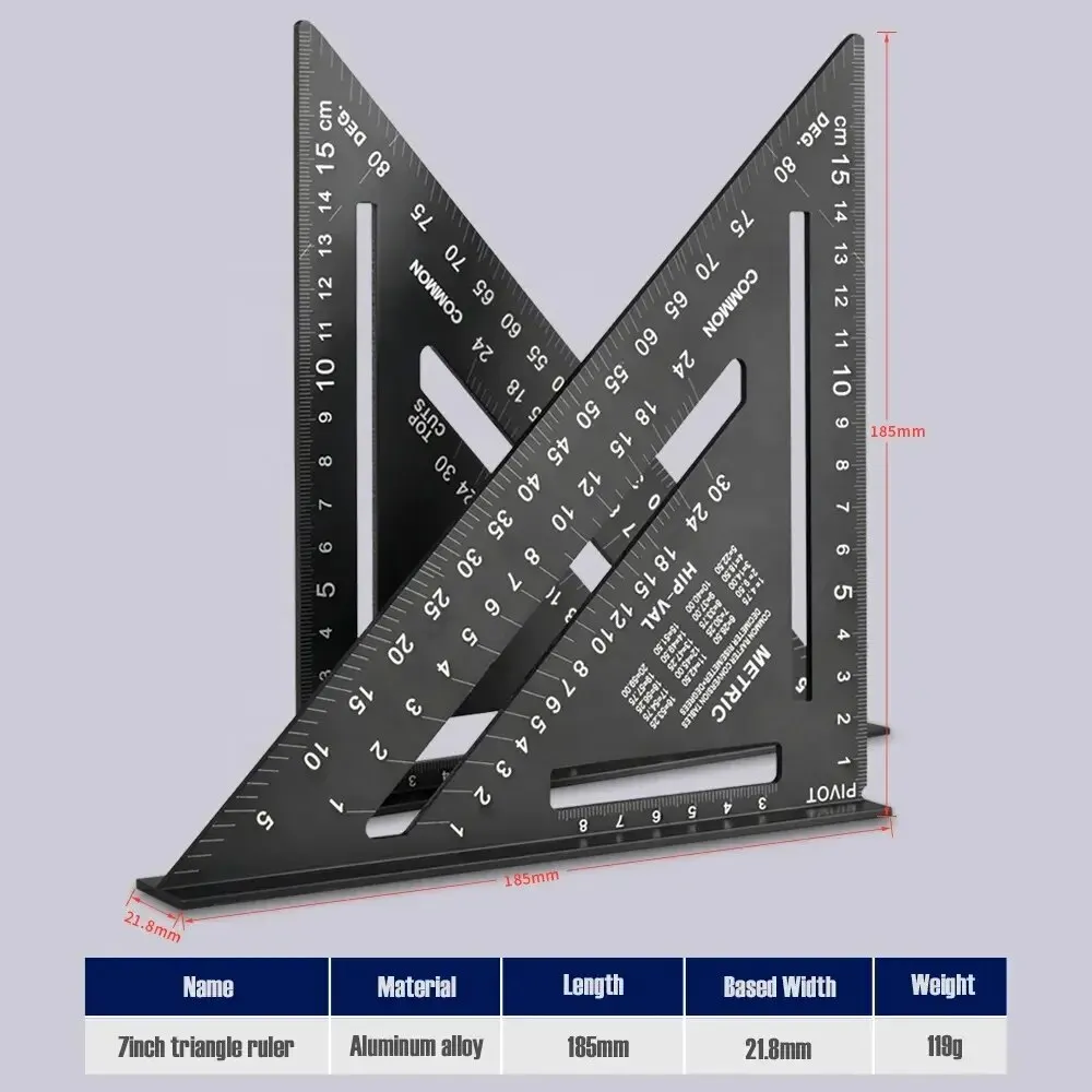 7 Inch Aluminum Alloy Triangle Ruler Square Protractor High Precision Measuring Tool for Engineer Carpenter