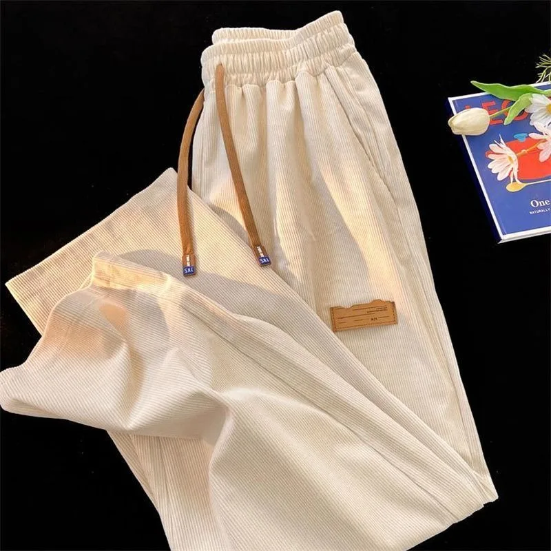 

Вельветовые брюки для женщин, корейская версия, прямые спортивные спортивные штаны, весенне-осенние универсальные повседневные брюки в американском стиле ретро