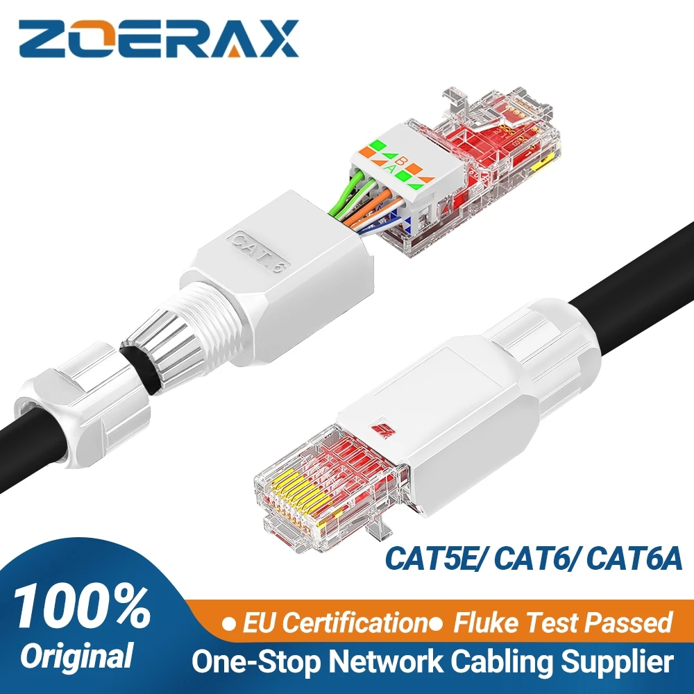2PCS RJ45 CAT6A CAT6 Stecker, ZoeRax Tool Kostenlose Ethernet Termination Stecker, 23AWG zu 26AWG Kabel Internet Stecker Werkzeuglos