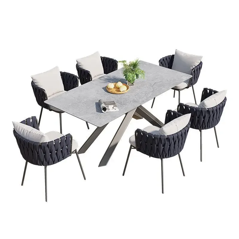 

Outdoor rattan table and chair combination villa garden open-air aluminum alloy table and chair