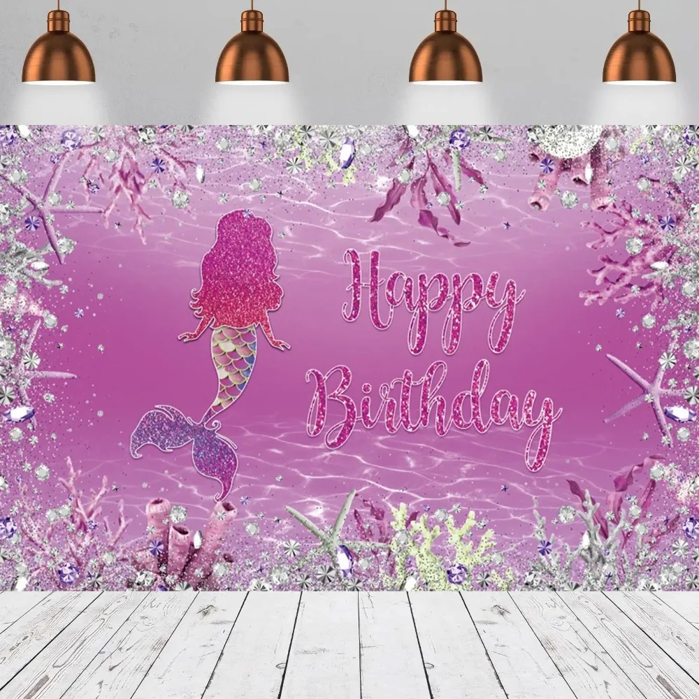 Unterwasser-Meerjungfrauen-Themen-Geburtstagsbanner-Fotografie-Hintergrund, Kinder-Mädchen-Geburtstagsparty-Dekorations-Fotografie-Hintergrund