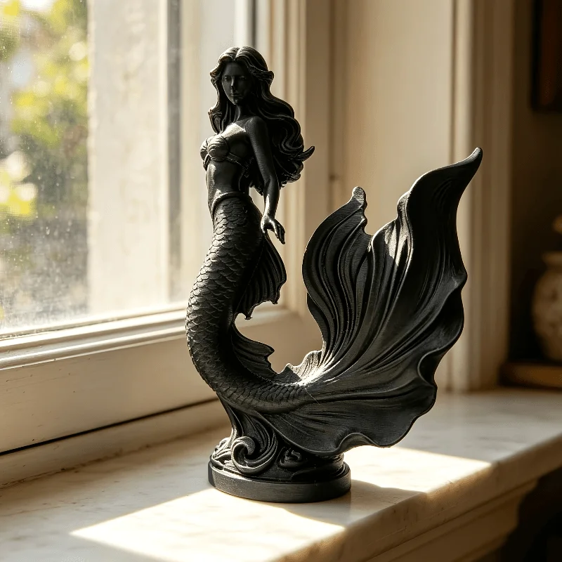 Vintage Mermaid Resin Statue Ocean Siren Sculpture Mediterranean Style Figurine Desktop Ornament Retro Mermaid Figure Home
