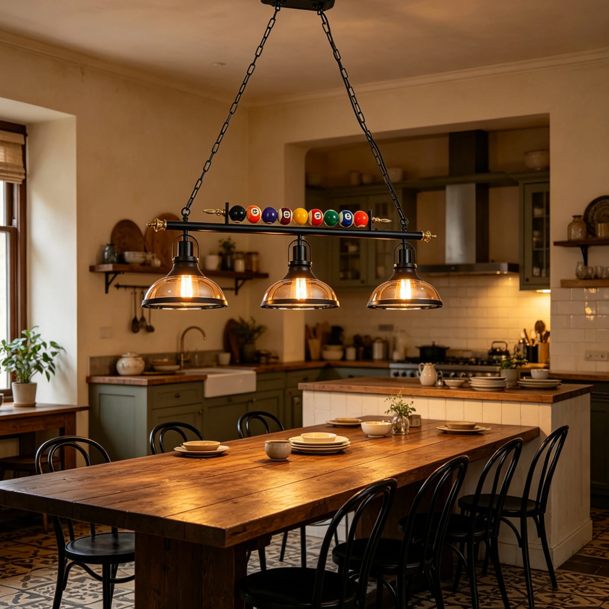 Billiard Ball Pendant Light Vintage Glass Adjustable Chain Ceiling Hanging Lamp Kitchen Island Bar Game Room Chandeliers Decor