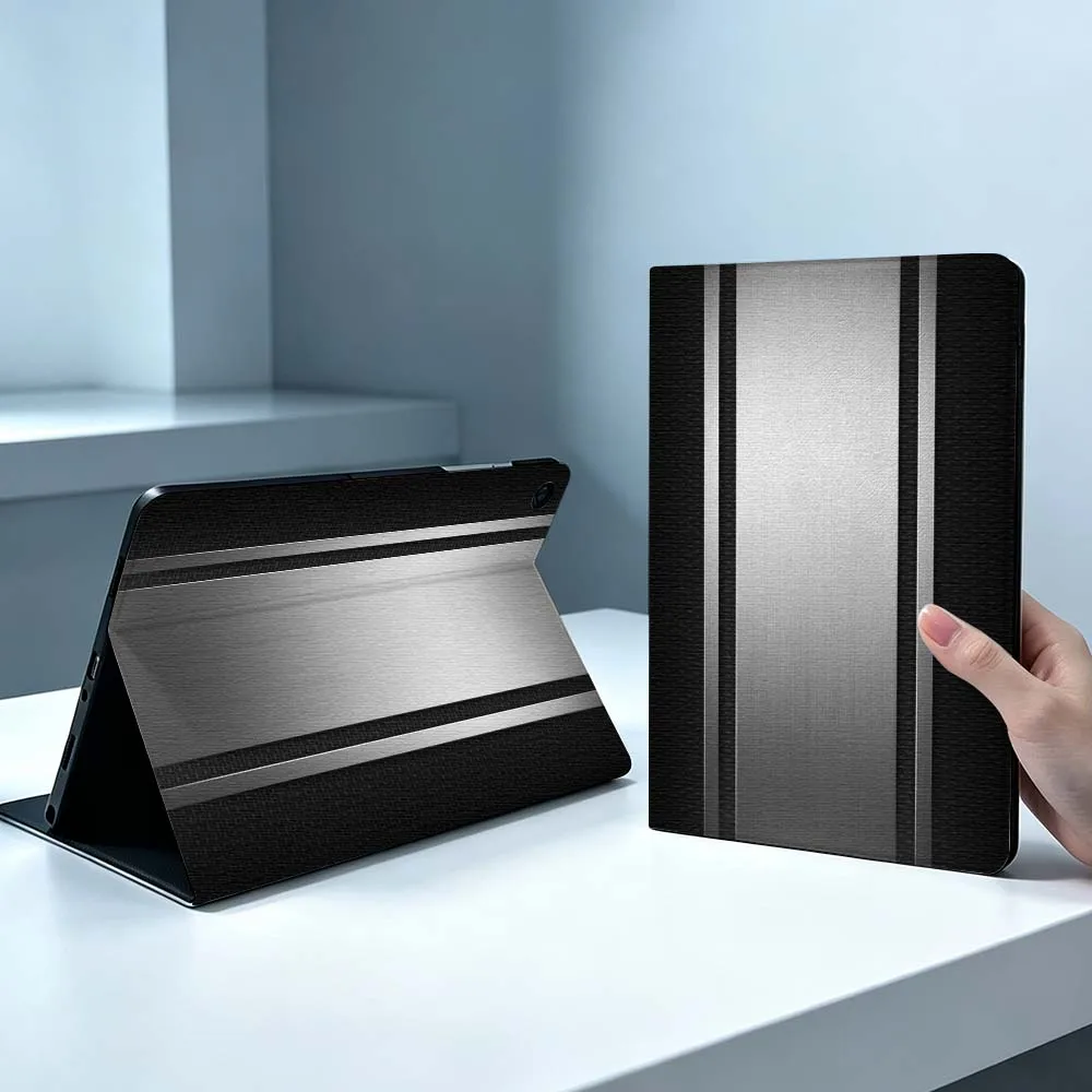 Metal Stripes Pattern For Samsung Galaxy Tab S11 S10 S9 S8 S7 S6 A9 A8 A11 Lite FE Plus Pen Tray Tablet Case Soft