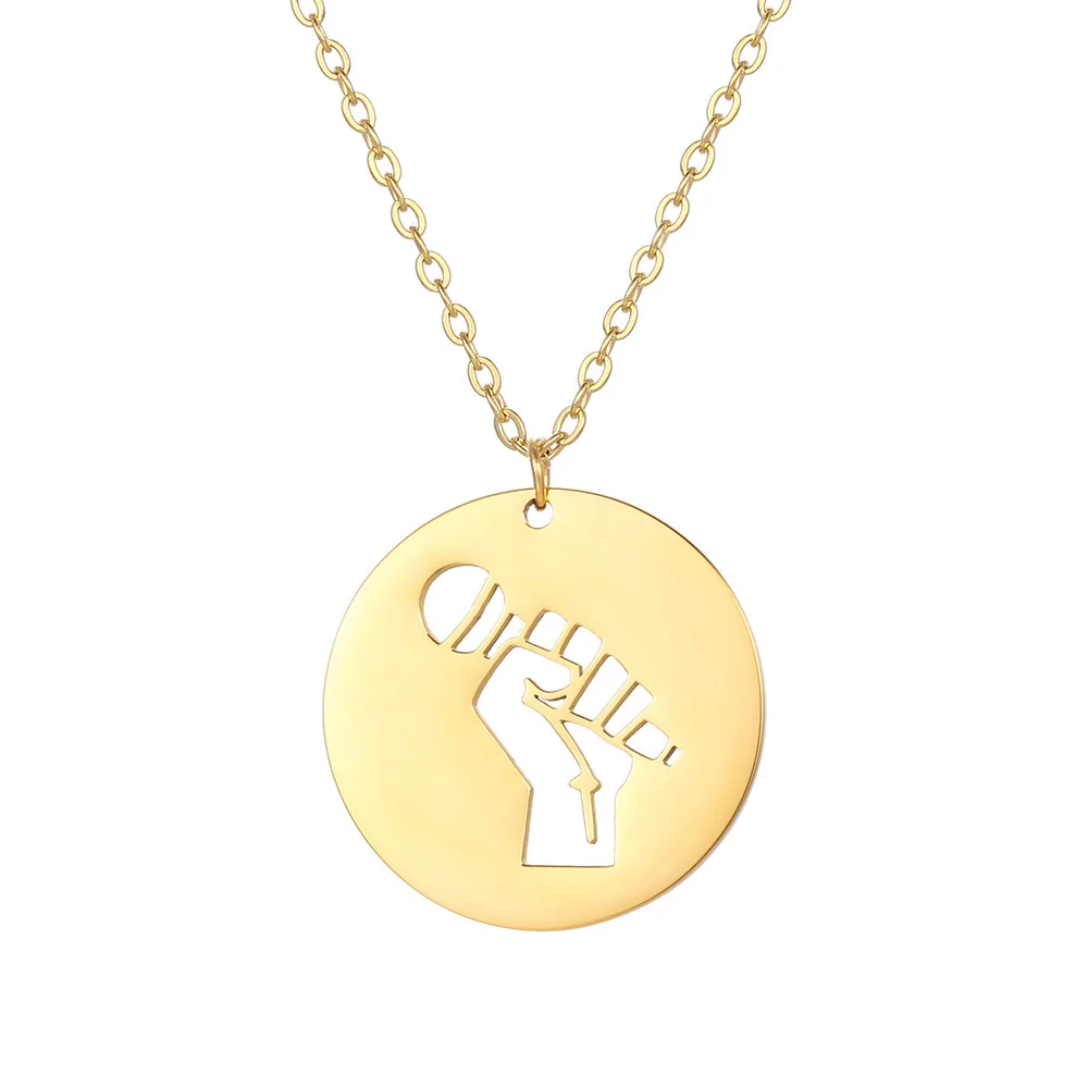 New Creative Design Rock Singing Titanium Steel Pendant Handheld Microphone Small Round Plate Clavicle Necklace For Women