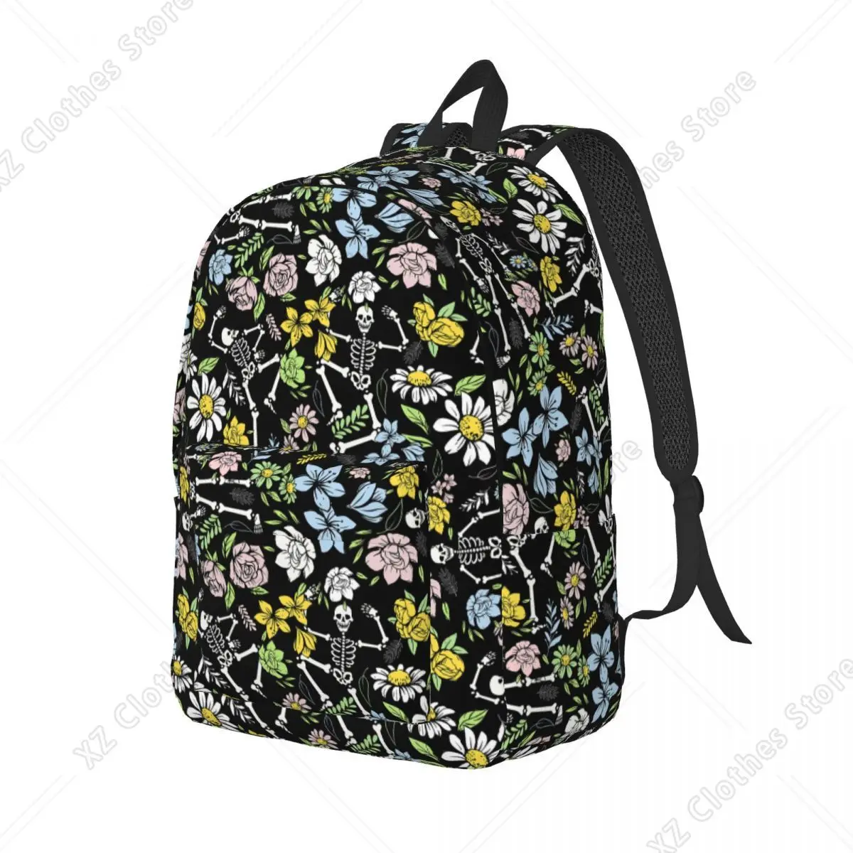 Dancing Skeletons Floral Backpack Daypack Large Capacity Kids BookBag School Bag Shoulder Bags for Men Women