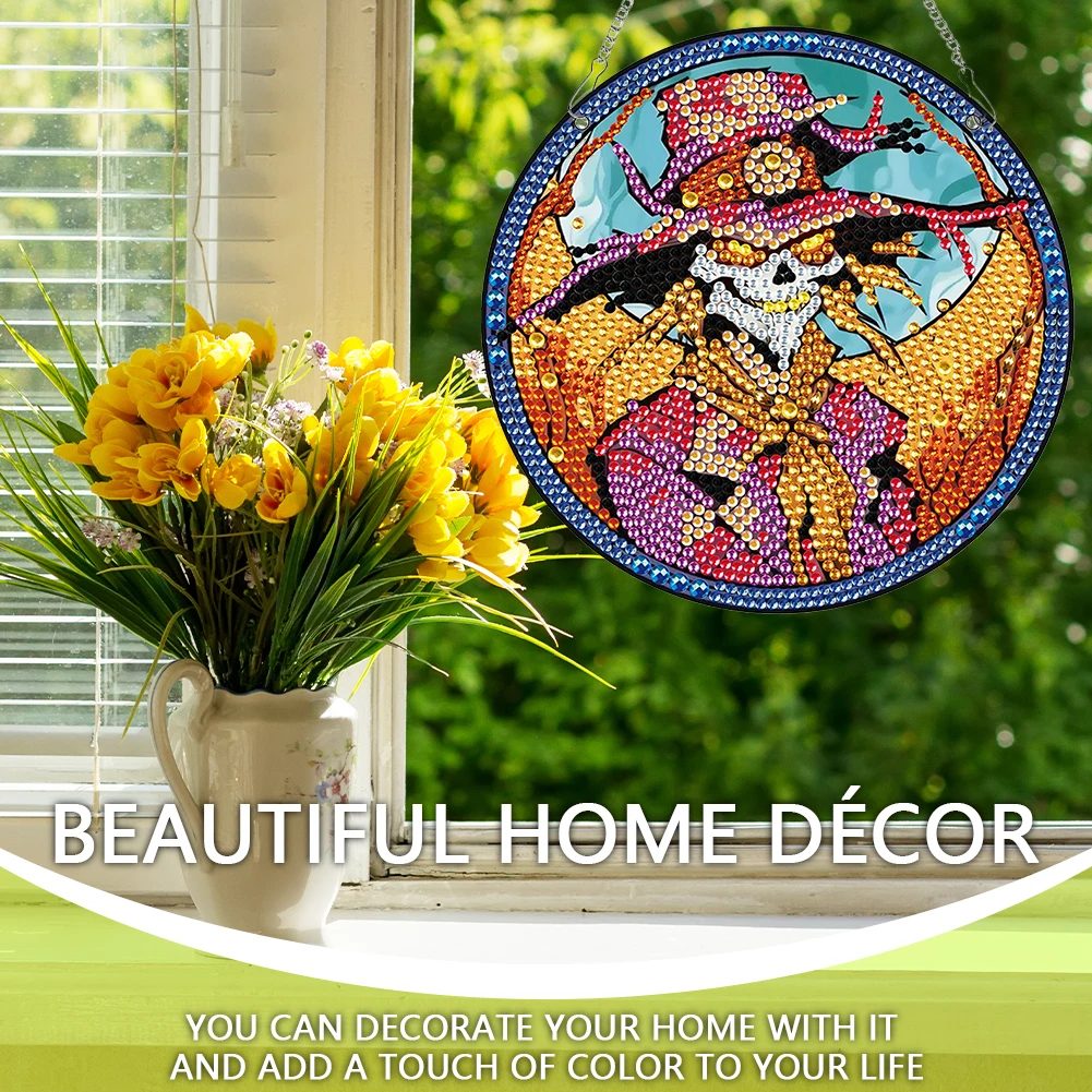 

Halloween Special Shape Scarecrow 5D DIY Diamond Painting Dots Pendant Rhinestone Diamond Art Pendants for Garden Window Decor