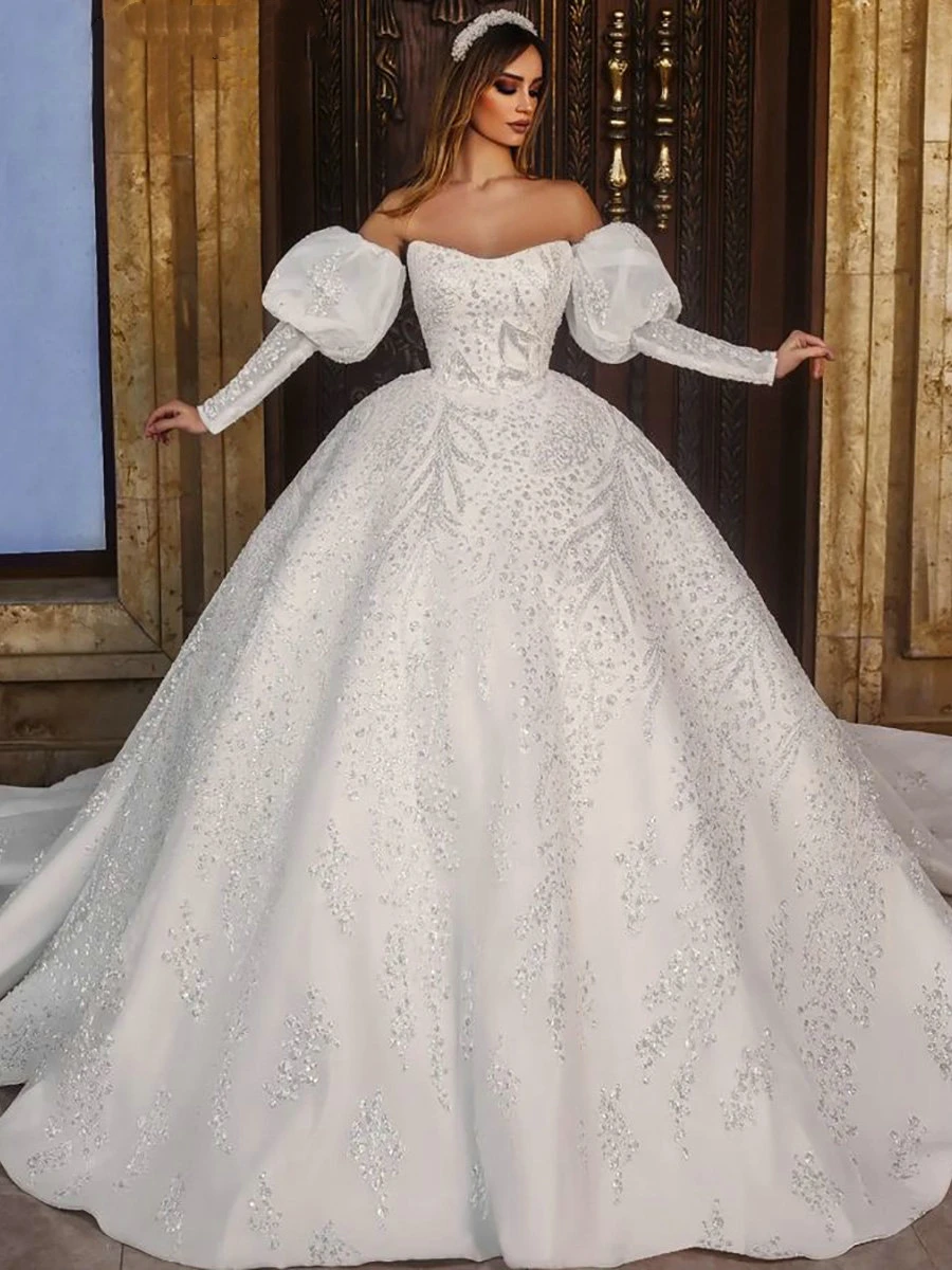 Brillante Prinzessin Pailletten Perlen Brautkleider träger lose rücken freie Braut Ballkleider Vestidos de Novia