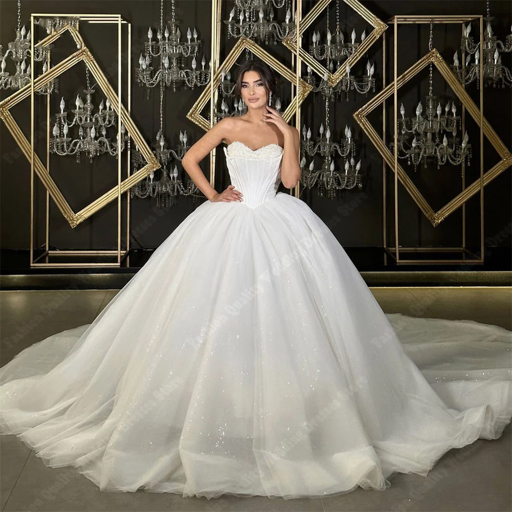 Zarte Tüll Finish Frauen Brautkleider beliebte glänzende Brautkleider neuesten Start Wisch länge Prinzessin Vestidos de Novia