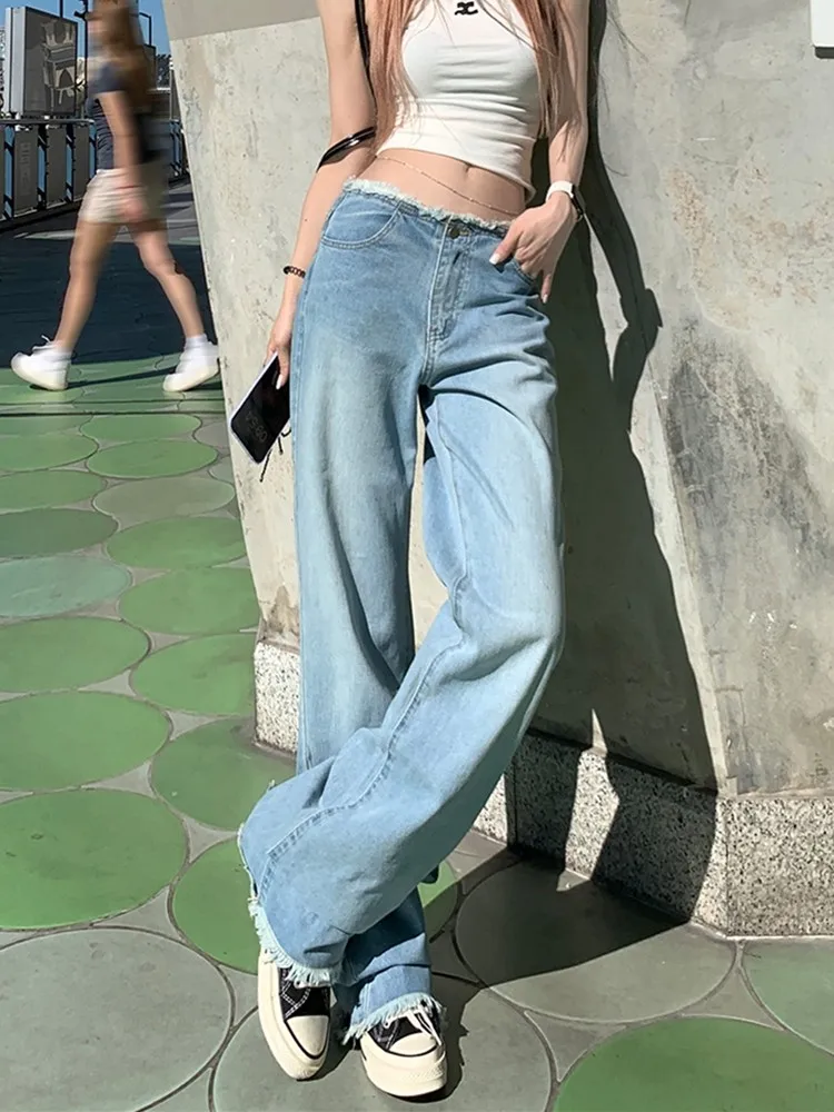 

ZHISILAO Light Blue High Waist Straight Jeans Women Vintage Classic Boyfriend Y2k Full Length Denim Pants Longer Jeans