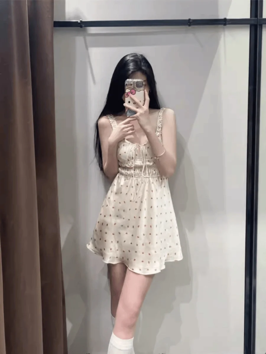 Sweet Floral Print Silk Satin Wrap Dr Women's New Summer Gown Bubble Sve Square Collar A-Line ort Dr Japanese Sle