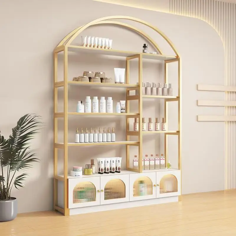 Direct Factory  Beauty Hair Salon Store White Golden Display Rack Nail Polish Display Rack Product Display Rack