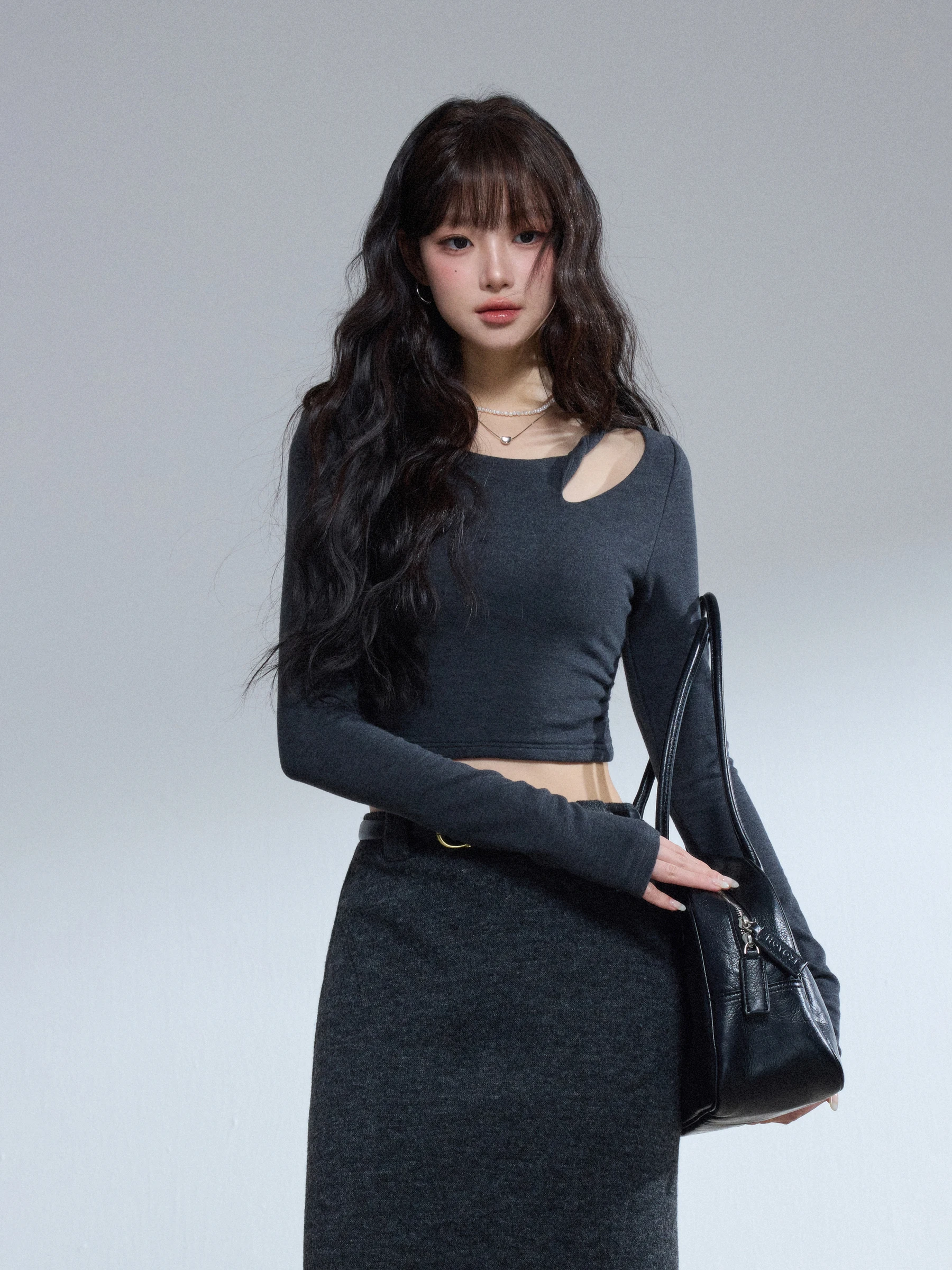 

MakananRos Spicy Girl ey oulder Bared Long Sve Slim Fit Inner Wear ort Футболка женская осень-зима удобная трикотажная...