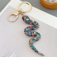 Creative Colorful Snake Keychains DIY Metal Key Holder Vintage Animal Snake Cobra Keyrings Bronze Gold Color Pendant Gifts