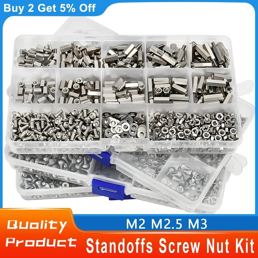 Hex Column Male Female Threaded Spacer PCB Board Standoffs / Screw / Nut Assortment Set Kit Support Pillar Screw Nut M2 M2.5 M3