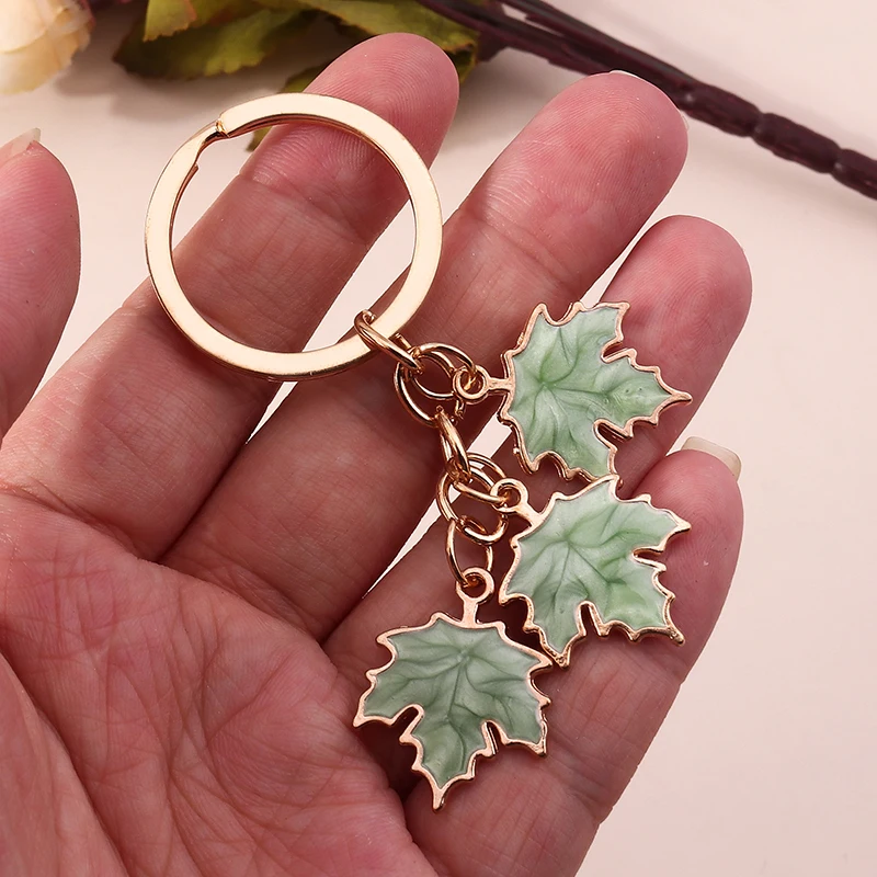 New Fashion Maple Leaf Keychain Enamel Plant Key Rings for Women Men Handbag Pendants DIY Jewelry Crafts Accessories