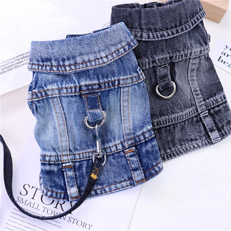 Stylish Cowboy Dog Jacket Spring Denim Dog Clothes Vest Puppy Clothing for Dogs Chihuahua Yorkies Casual Jeans Pet Coat Costumes