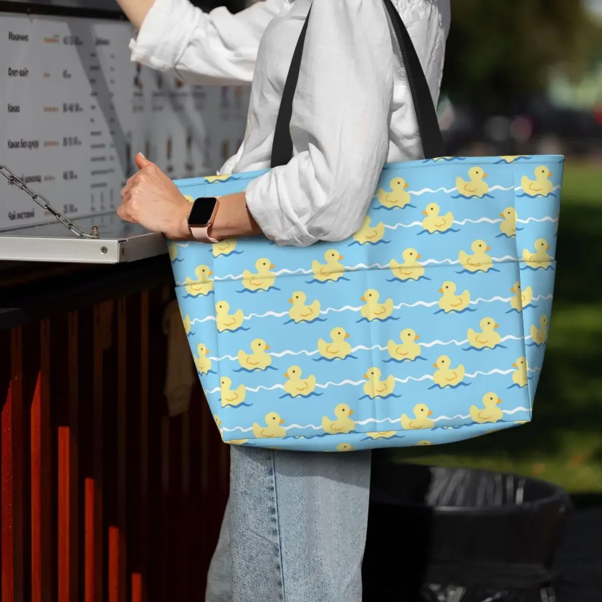Cute Duck Swimming Seamless Pattern Beach Tote Bag Sport Gym Yoga Duffle Large Tote Bag Women Travel Bag Fitness bag