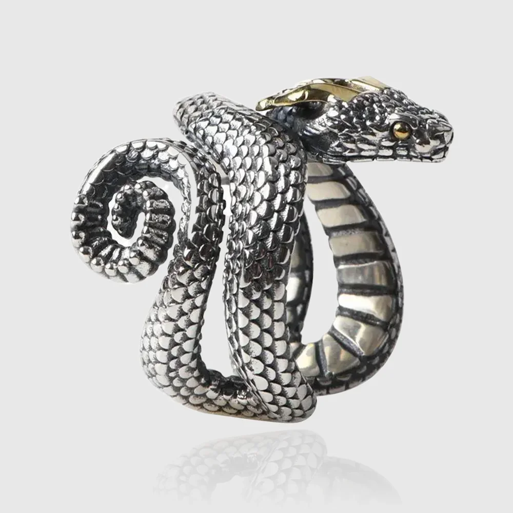 

Factory directly supplies S925 Sterling Silver Snake Ring fashion jewelry Punk style adjustable ring for men and women