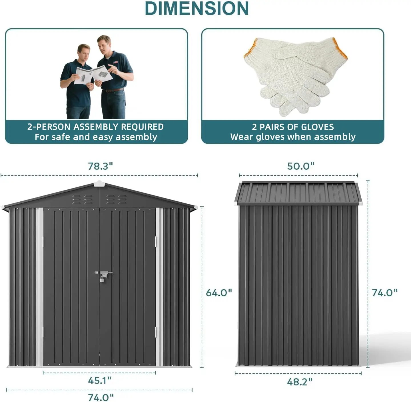 6 x 4 FT Outdoor Storage Shed, Metal Garden Shed, Dark Gray, Customized