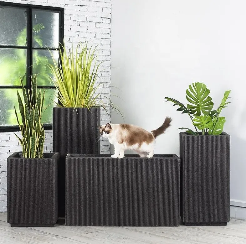 

Modern Art Luxury Fiber Clay Pots Planters,large Outdoor Balcony Rectangular Fiberglass Flower Pots & Planters Suit Flower Box