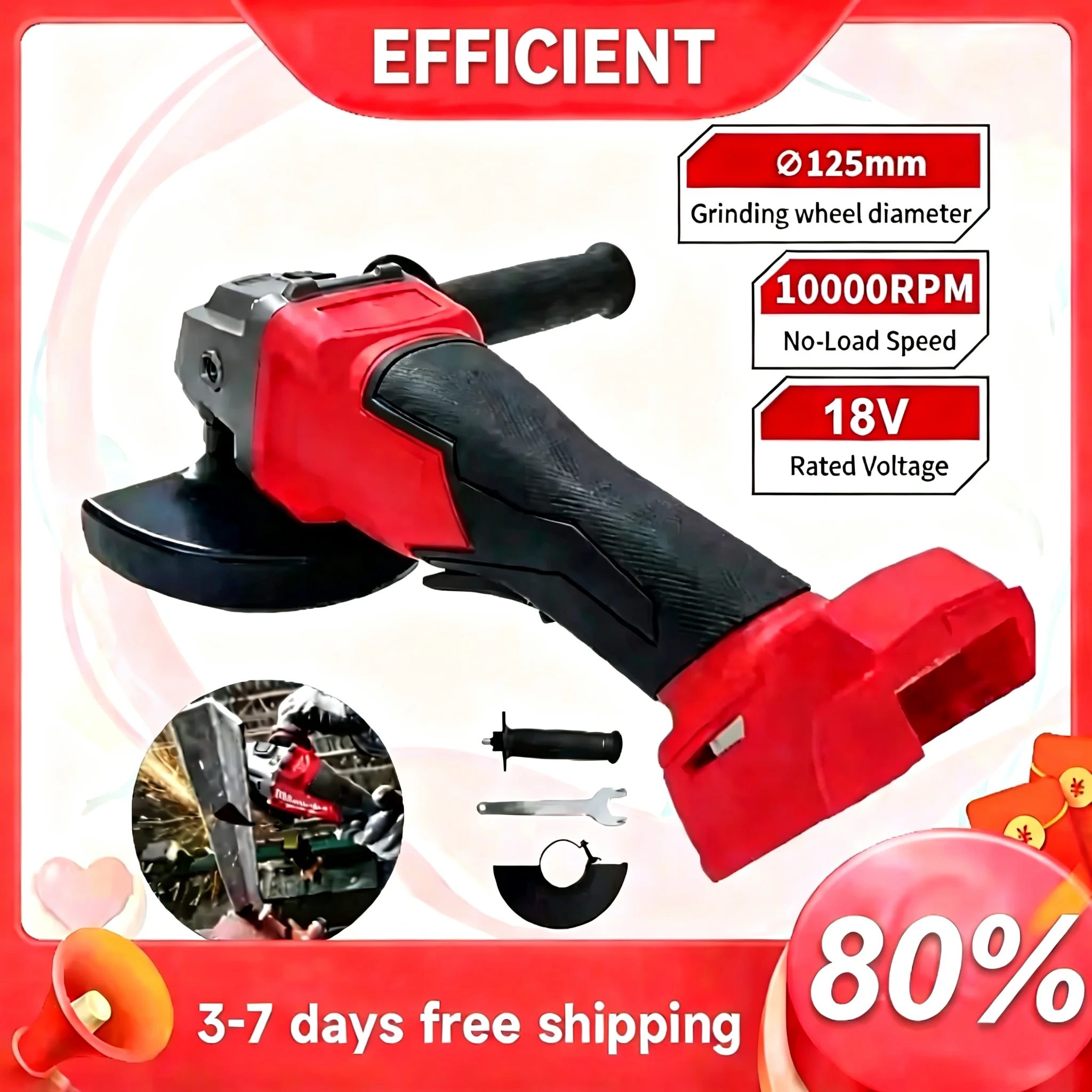 125mm Angle Grinder Brushless Cutting Polishing Grinding Machine Variable Speed For Milwaukee 18V 20V Battery Pin-No battery