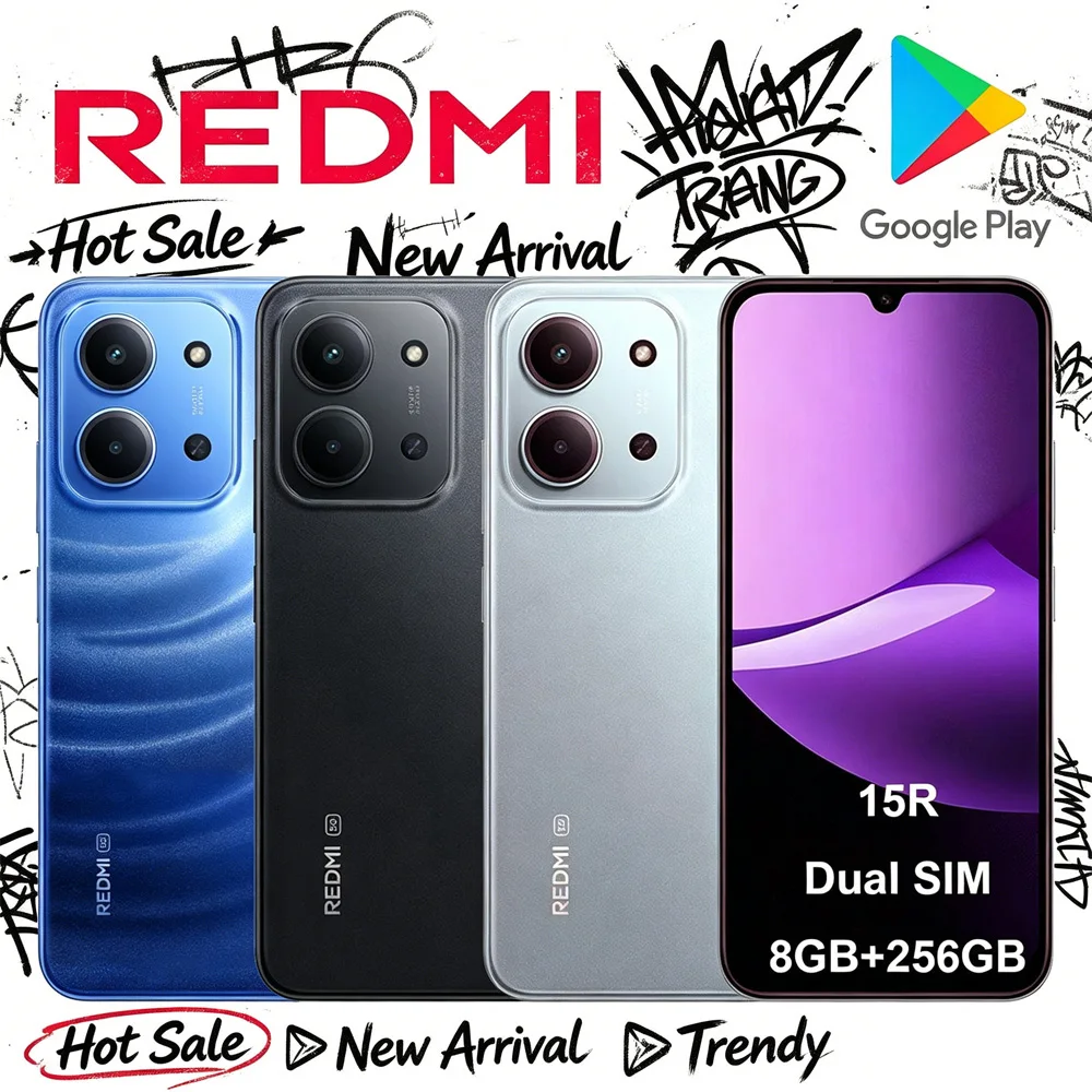 Unlocked REDMI 15R 5G Cell Phone 5000mAh Large Battery HD Display Dual SIM Global Original Android Smartphone