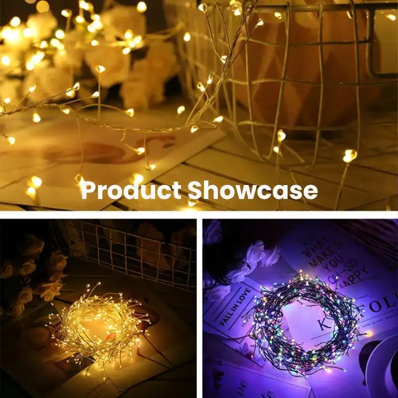 1.5M3M/6M/9M LED Christmas Garland Light Starry Cluster Light With Remote USB Powered Firecracker Copper Wire Fairy String Light