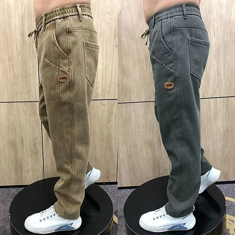 

Осенние брюки Мужские джинсы Мужские брюки Свободные универсальные осенне-зимние эластичные шаровары с высокой талией для среднего возраста