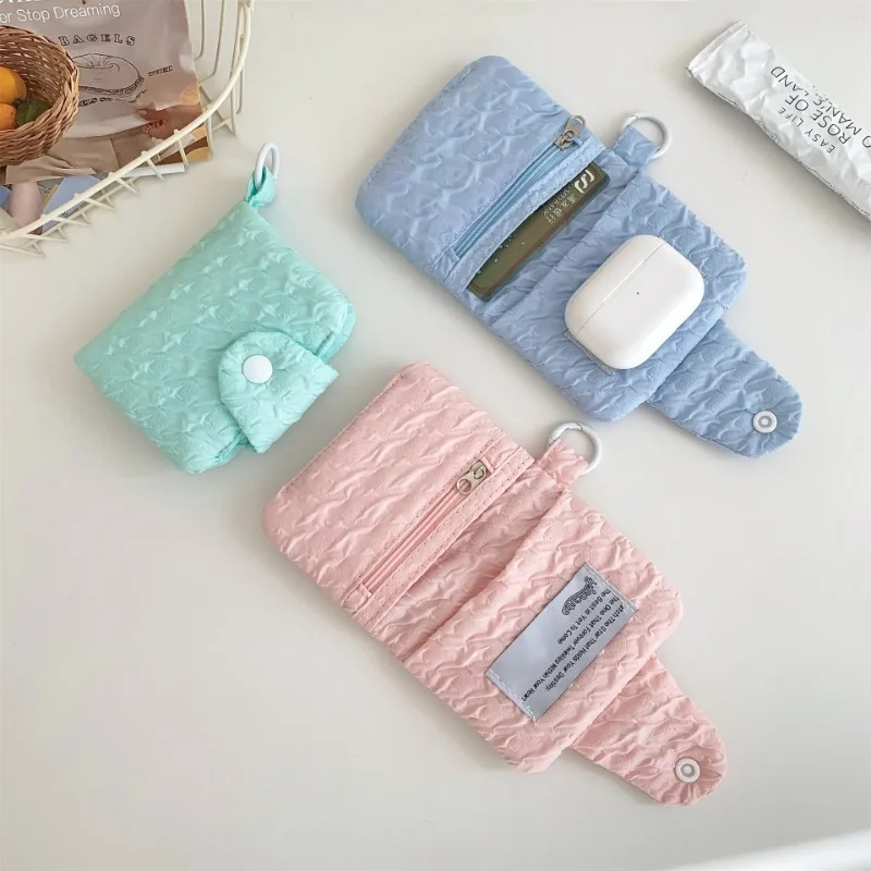 New Wrinkled Coin Purse Large Capacity Multi Layer Card Bag Wallet Card Holder Package Pendant Student Card Wallet