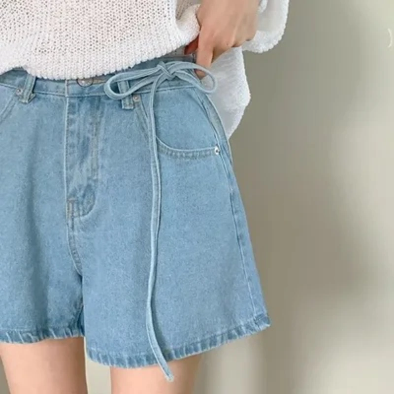 REALEFT الصيف خمر الدانتيل متابعة المرأة الدنيم السراويل 2025 جديد عالية الخصر الكورية عادية فضفاض ألف خط جينس قصير السراويل الإناث #5