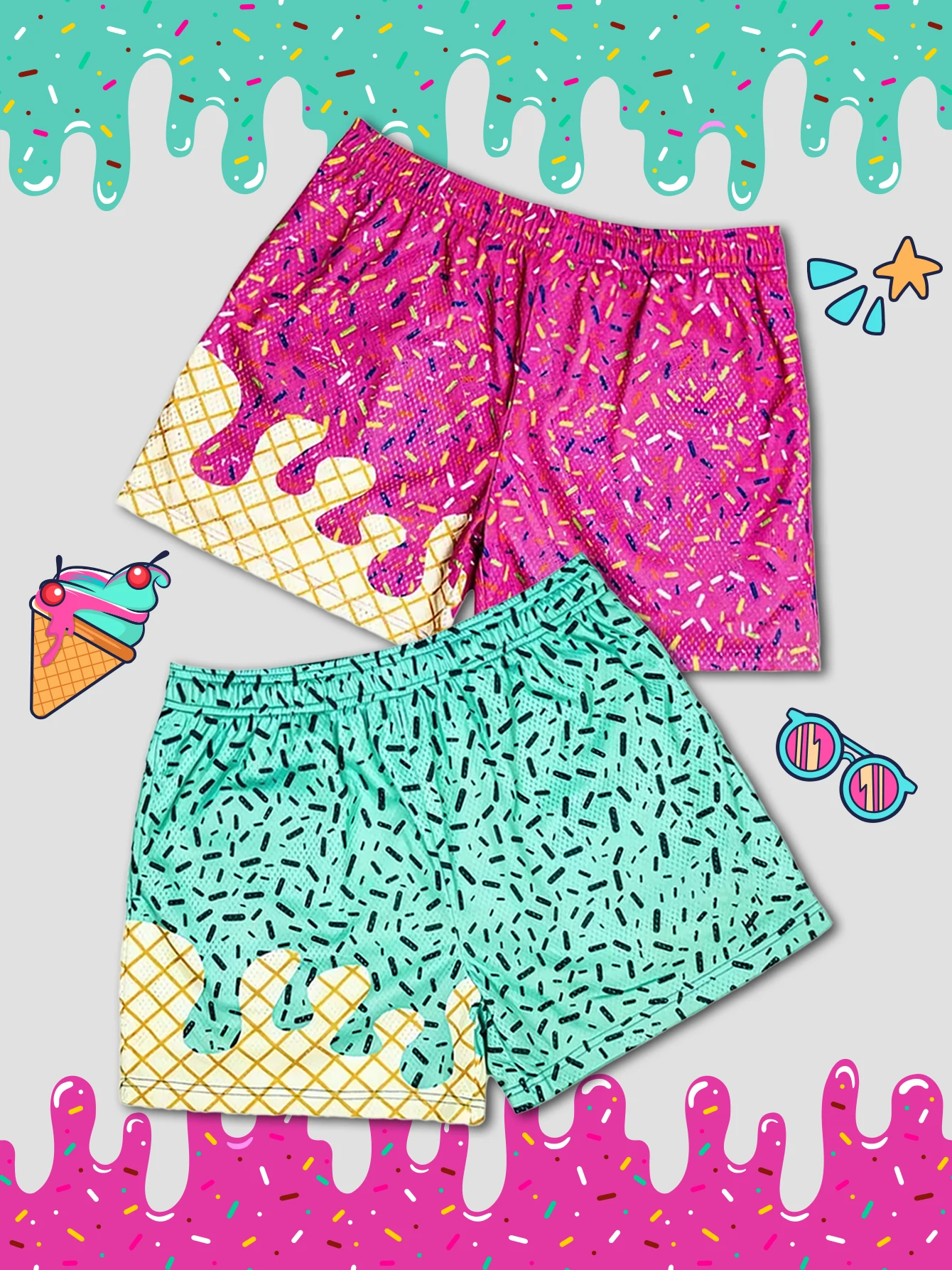 Y2k الوردي الآيس كريم السراويل للنساء اليوغا السراويل مريحة شبكة النسيج السائق السراويل للجنسين شورت كشكش