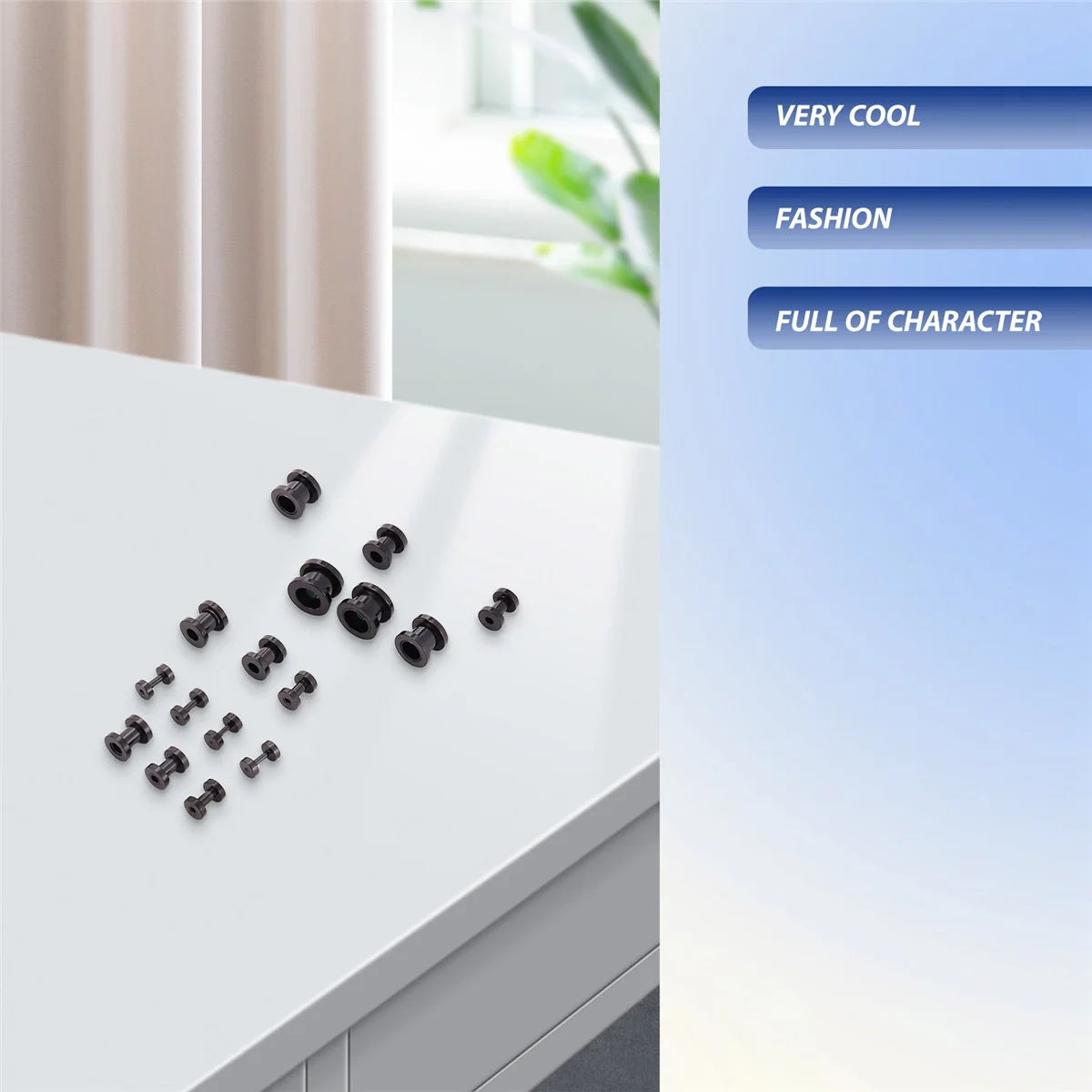 FZFZ 스테인레스 스틸 이어 터널 플러그 이어 스트레쳐 익스팬더 1.6-10mm 16개 세트 블랙