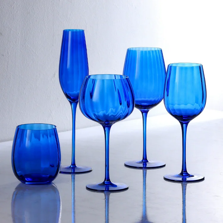 1/6pcs Luxury Vintage Blue Crystal Glass Highball Cup Floral Lace Martini Cocktail Wine Goblet Goblets for Home Use