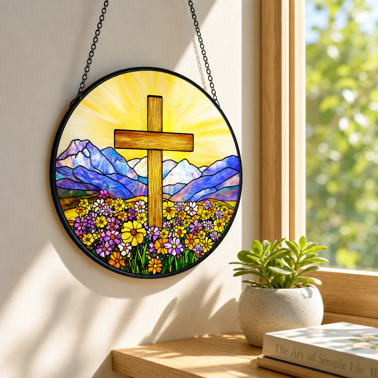 1pc Suncatcher Pendant Colorful Stained Glass Hanging Ornament for Home Window Wall Decor, Homestay Lobby Art Decoration