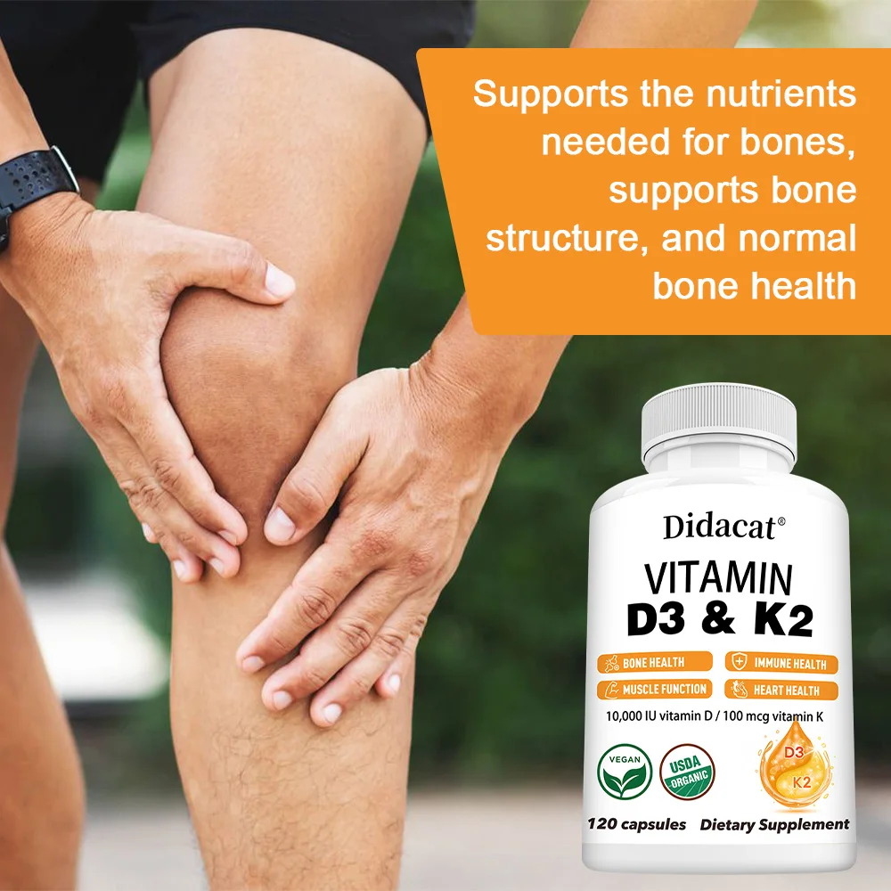 مكمل فيتامين د3 و ك2 - دعم المناعة، صحة العظام والقلب، فيتامين د 10,000 وحدة دولية مع MK-7 (فيتامين ك2)، 120 كبسولة