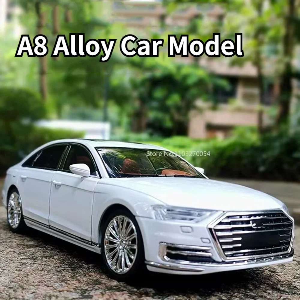 1/24 A8 Alloy Toy Car Model Simulation Metal Diecast with Pull Back Sound Light Vehicle Models Collection Children's Toys Gifts