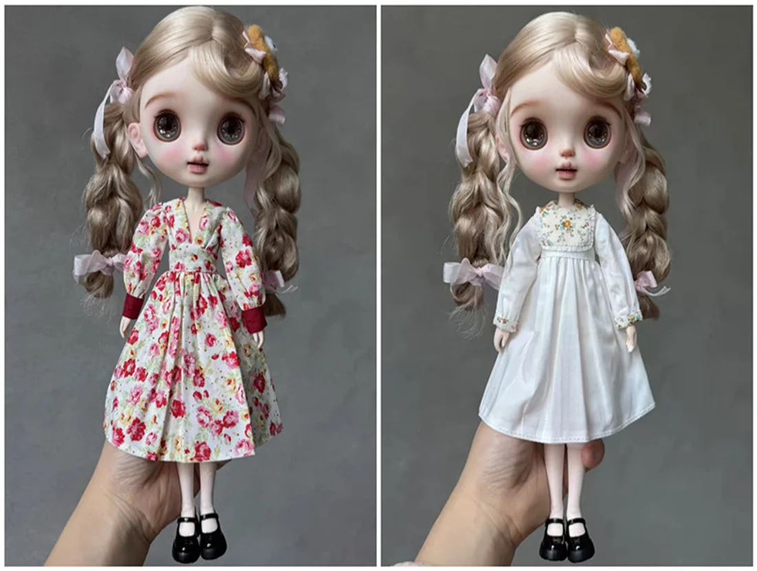 

Одежда для кукол Blythe подходит для кукол размера 1/6, красно-белое платье в ретро-стиле с цветочным принтом, длинными рукавами и 19 точками артикуляции, подходит для женщин.