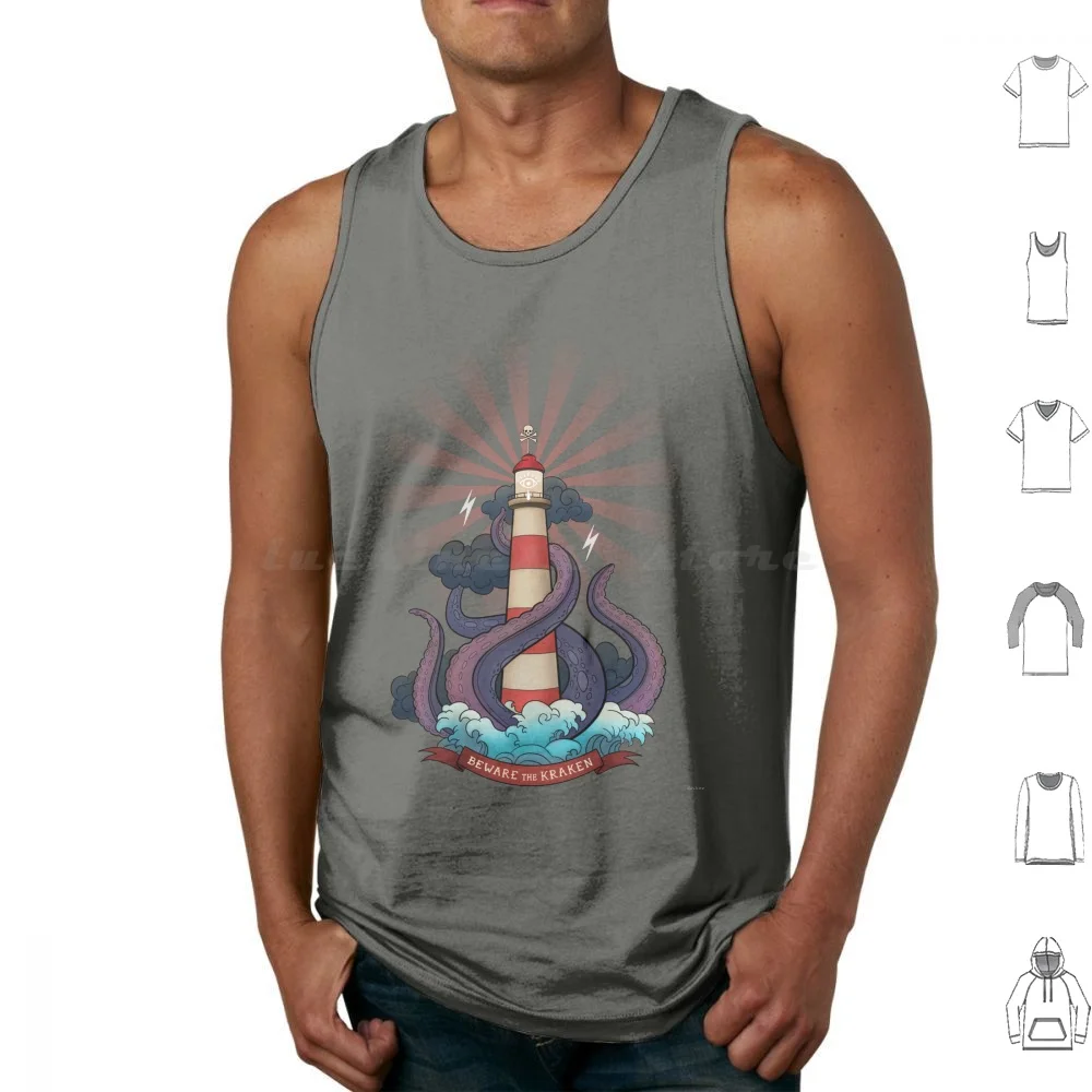 Beware The Kraken Tank Tops Print Cotton Our Flag Means Death Ofmd Kraken Lighthouse Edward Teach Stede Bonnet Gentelman