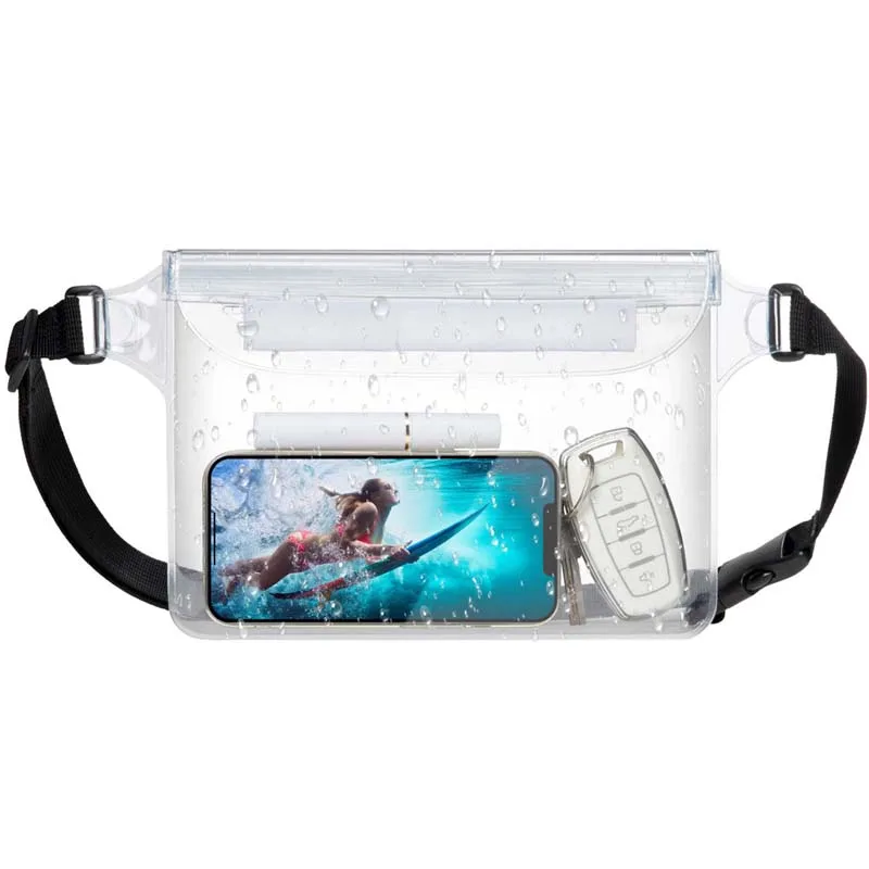 PVC Waterproof Mobile Phone Bag Valuables Belt Bag For Beach Swimming Snorkeling with Adjustable Waist Strap Dry Bag