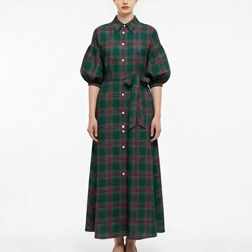 Camisa de vestir de manga larga a cuadros verde y rojo de Navidad, blusa, conjunto a juego, vestido de noche, primavera, verano