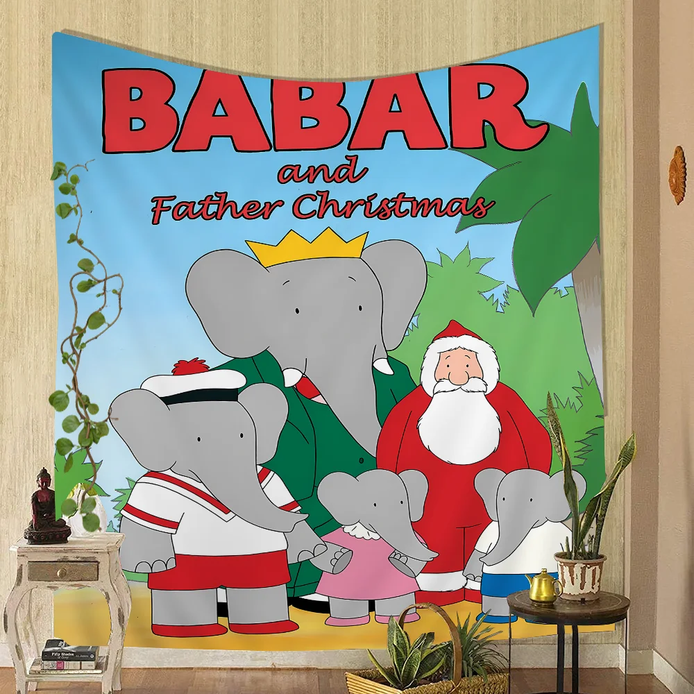 

1PC Babar The Elephant Cartoon Tapestry Printed Large Wall Tapestry Art Science Fiction Room Home Decor Decor Blanket