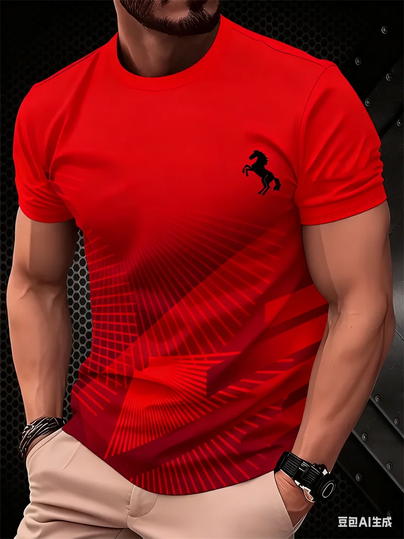 تي شيرت رجالي متدرج بأكمام قصيرة، بلوفر رياضي خفيف الوزن يسمح بمرور الهواء، قميص كاجوال يومي، ملابس رجالية فضفاضة للشارع