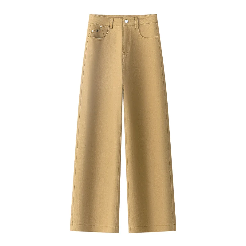 Pantaloni versatili a gamba larga stretta alla moda per donna, nuovi pantaloni dritti casual drappeggiati dimagranti larghi autunnali